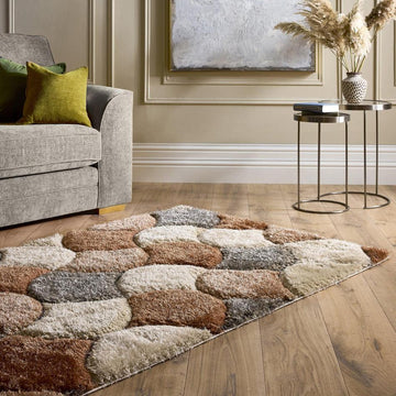 3D Scallop Modern Plain Geometric Soft Plush Carved Hi-Lo Polyester Shimmer Shaggy Terracotta Rug-Origins-Rug Love - The Most Loved Rug Store